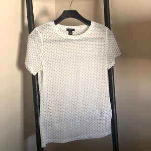 see through white polk a dot top